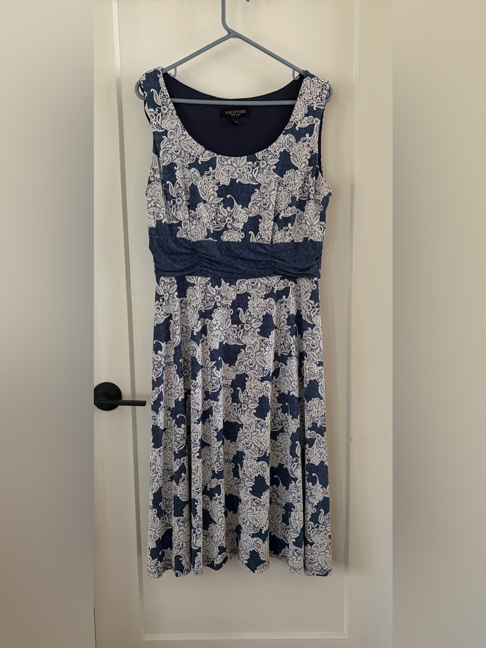 Perceptions Navy and White Printed Sleeveless Dress